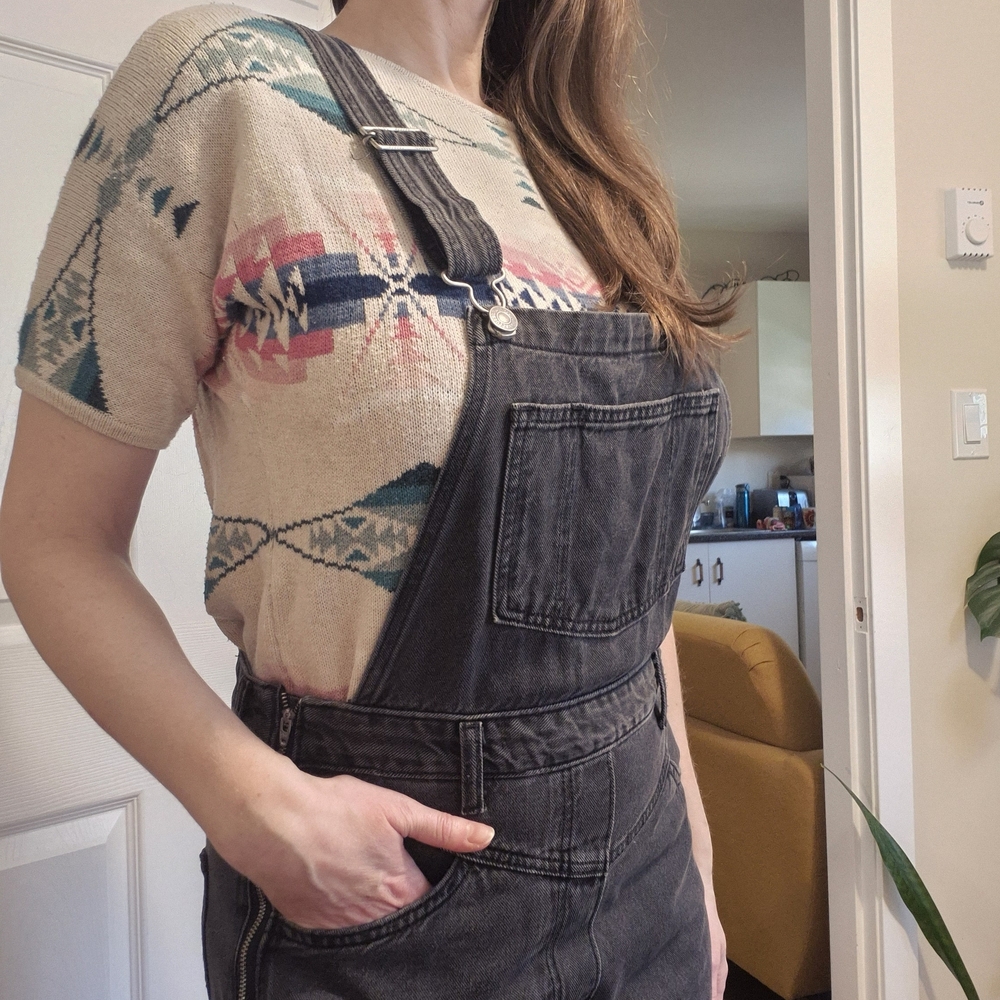 Chaps Cream and Teal And Pink Navajo Style Patterned Sweater